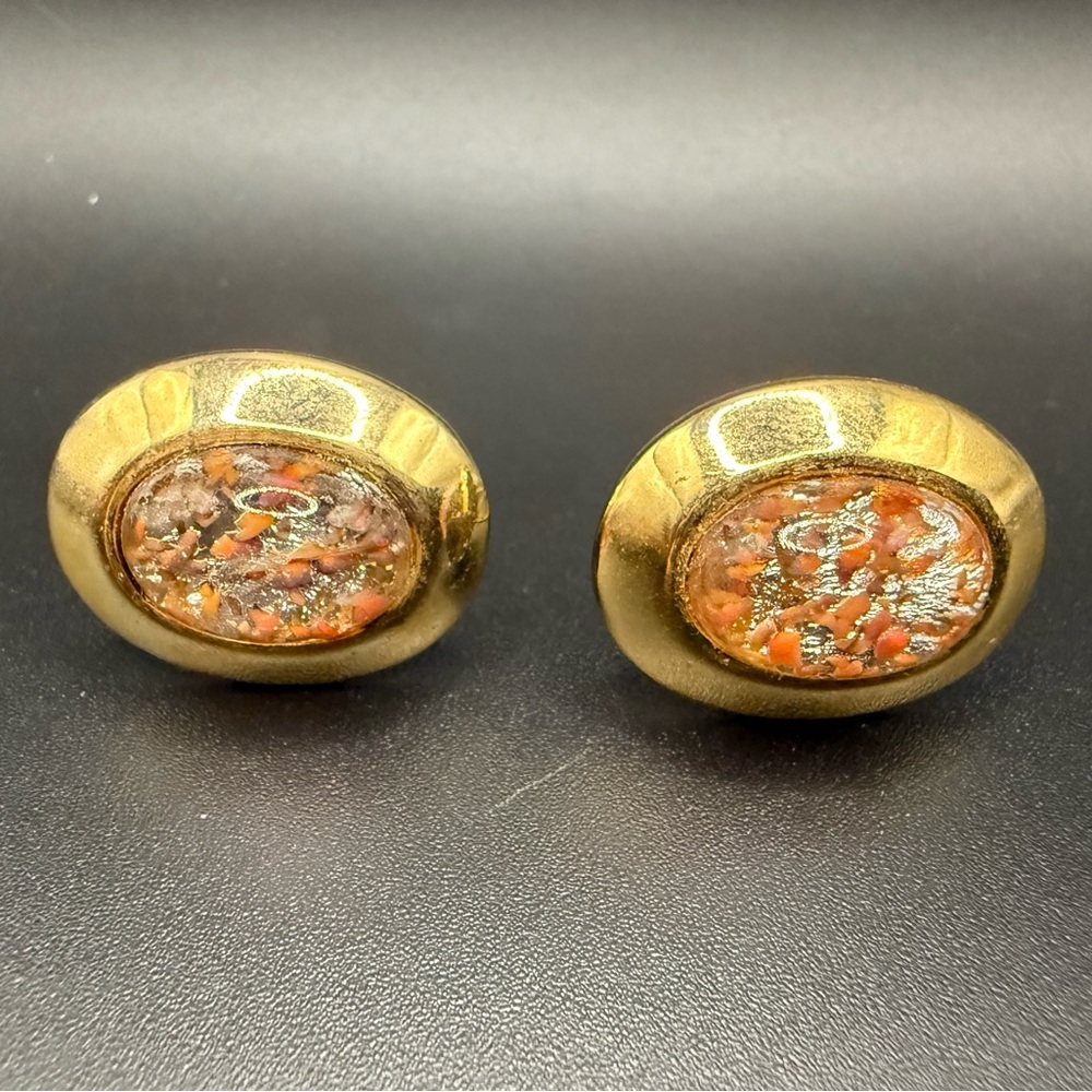 Gold Tone Oval Cuff Links with Unique Design